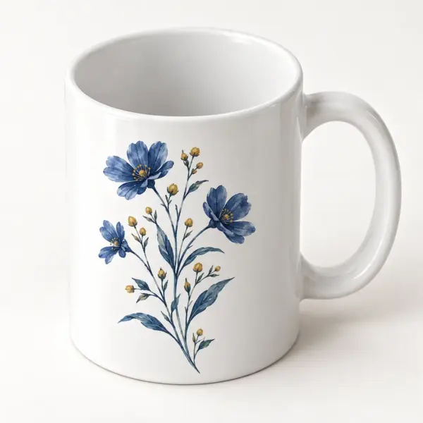 Indigo Wildflower Ceramic Mug — alternate detail view