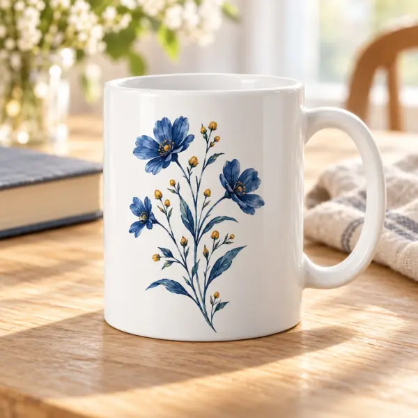 Indigo Wildflower Ceramic Mug — lifestyle view