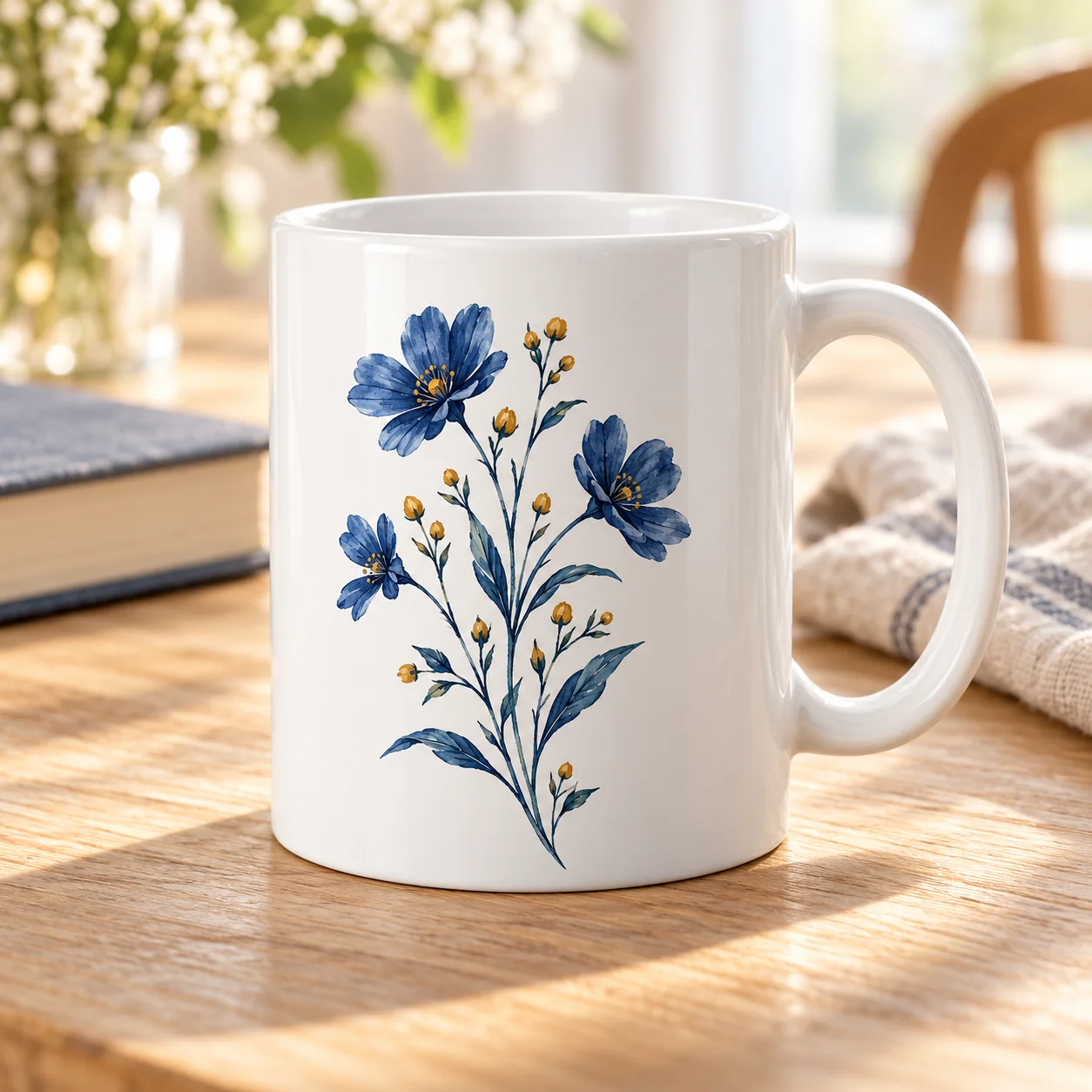 Indigo Wildflower Ceramic Mug — lifestyle view