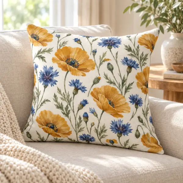 Harvest Blooms Square Throw Pillow — lifestyle view