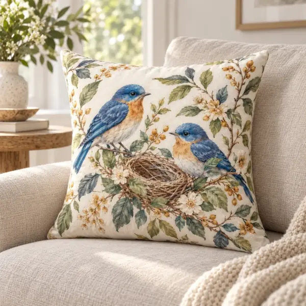 Woodland Nest Square Throw Pillow — lifestyle view