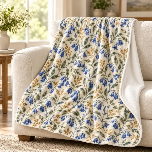 Bluebell Drift Velveteen Plush Blanket — lifestyle view