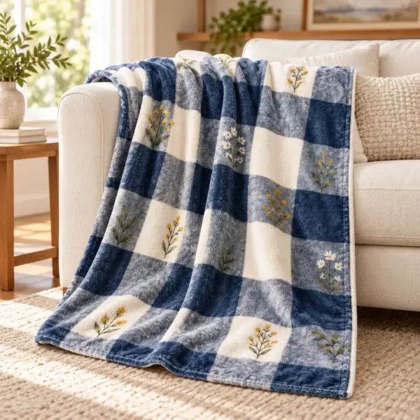 Cottage Check Velveteen Plush Blanket — lifestyle view