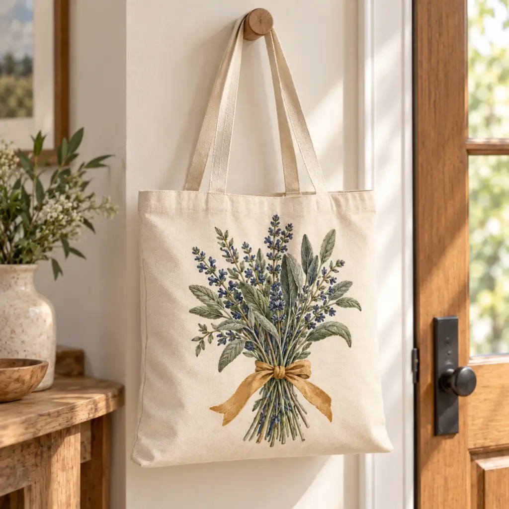 Market Sprigs Natural Cotton Tote — lifestyle view