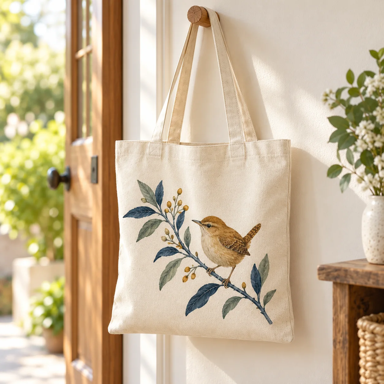 Little Wren Natural Cotton Tote — lifestyle view