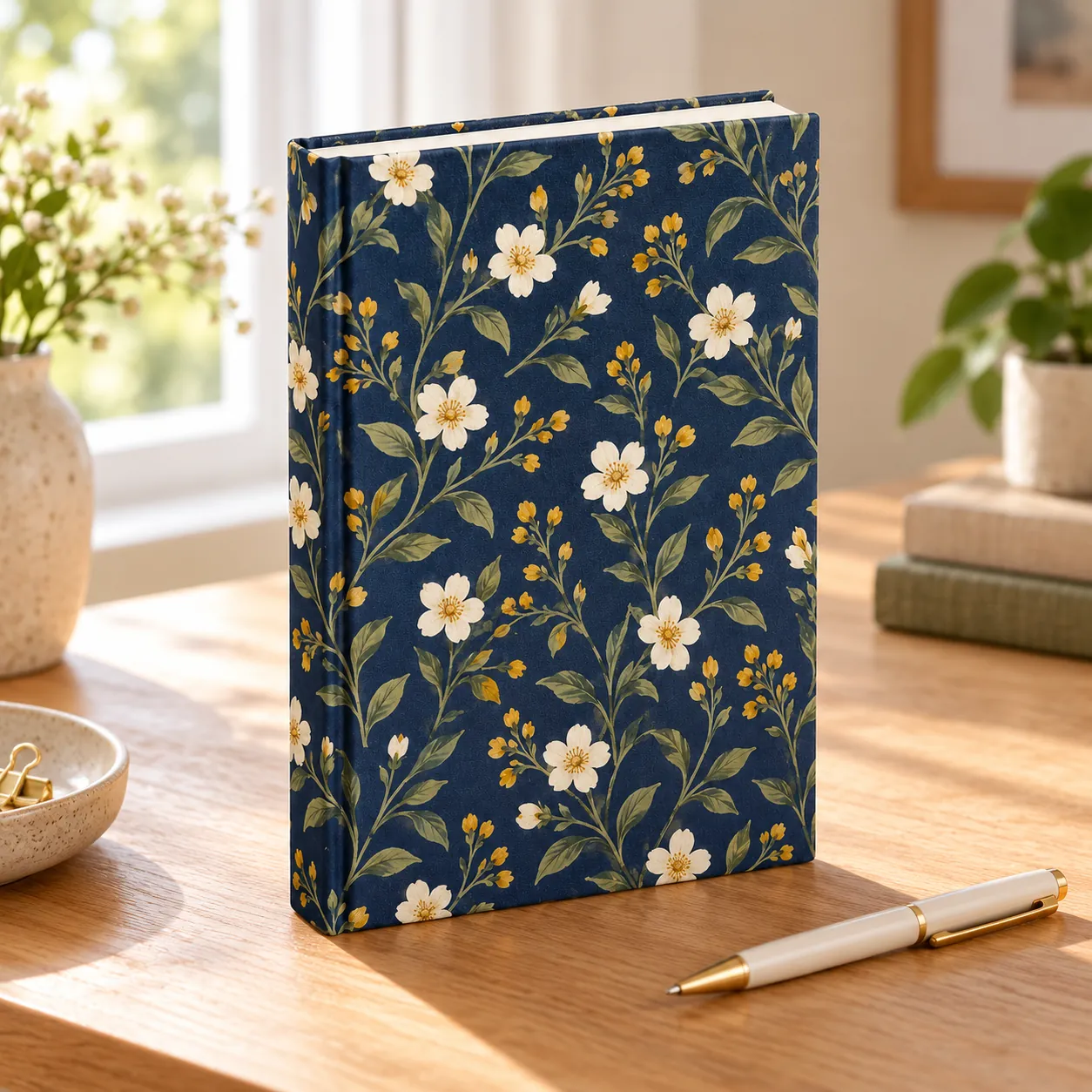 Blue Hour Garden Matte Hardcover Journal — lifestyle view