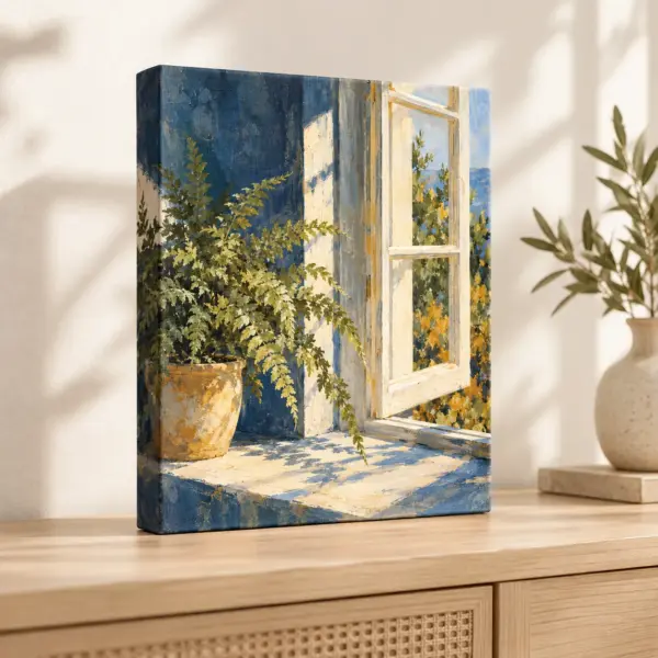 Fern Window Stretched Canvas Print — lifestyle view